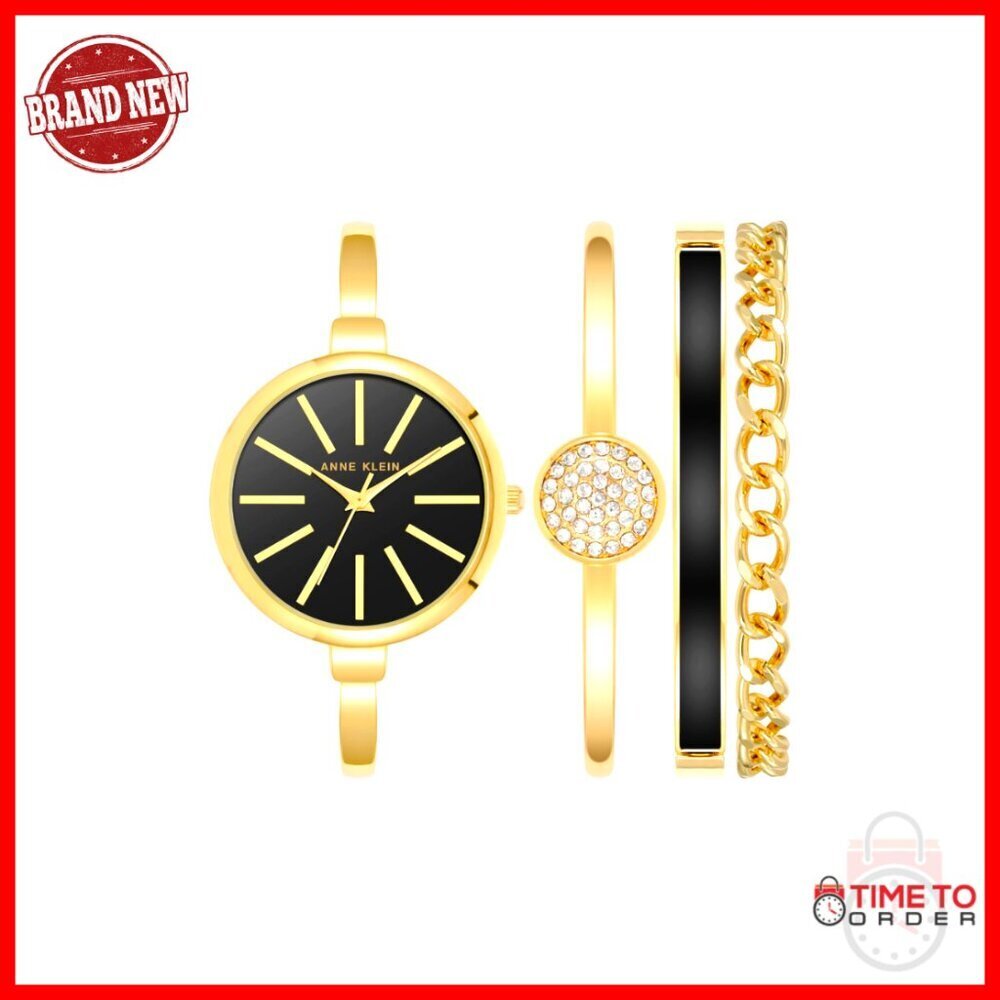 Gold-Tone Watch Set with Crystals Elegant Minimal Chic Wrist Accessories